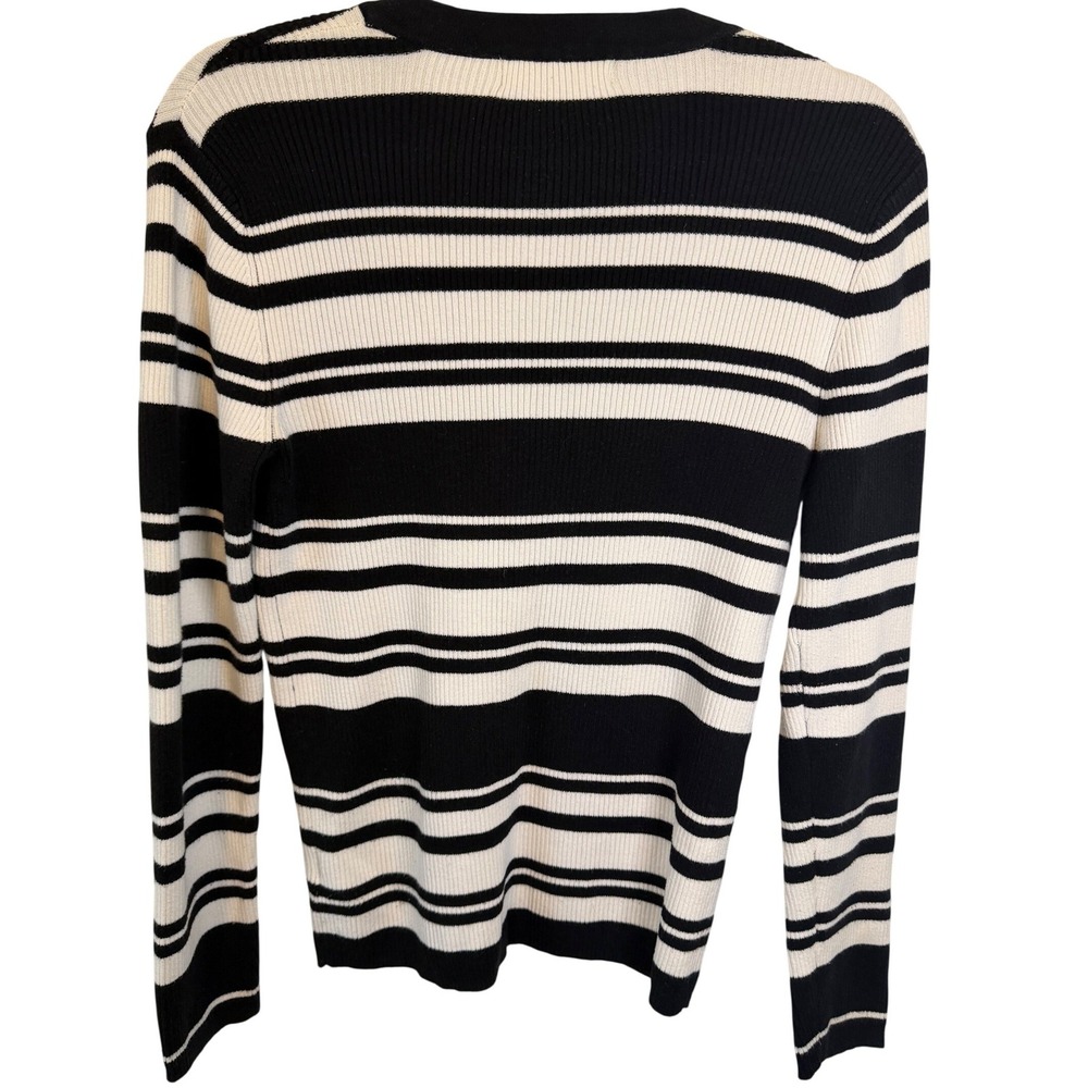 Michael Kors Y2K Grunge Whimsigoth Black White Stripe Ribbed Knit Sweater PM - Picture 7 of 8